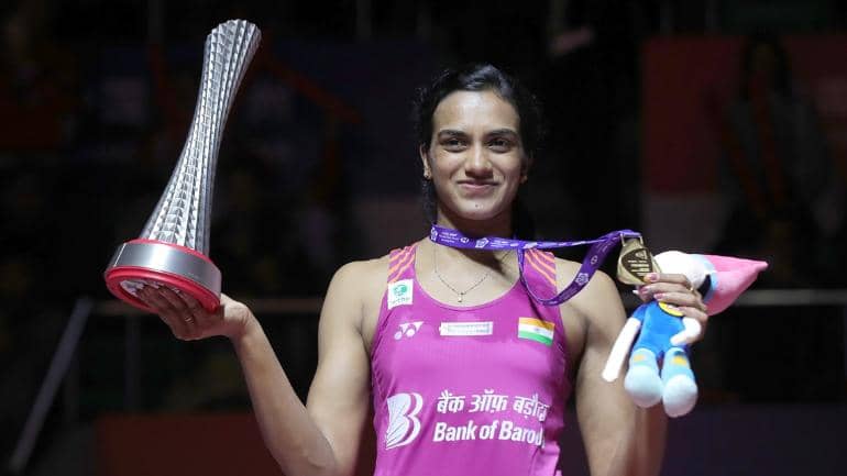 P.V. Sindhu after winning the BWF world tour finals in 2018