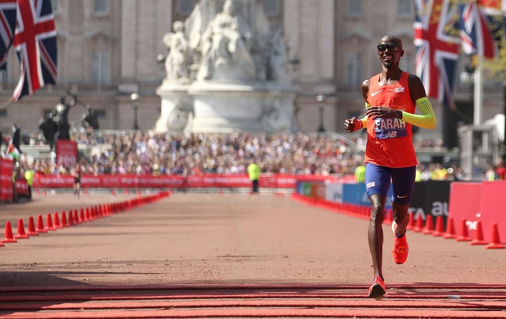British runner and Olympic champion Mo Farah at the London Marathon 2019