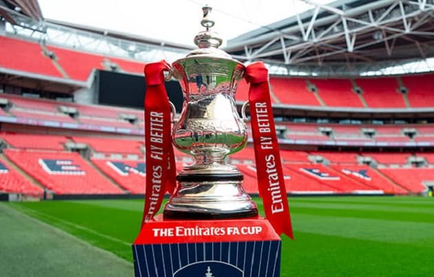 The famous FA Cup trophy at the Wembley Stadium